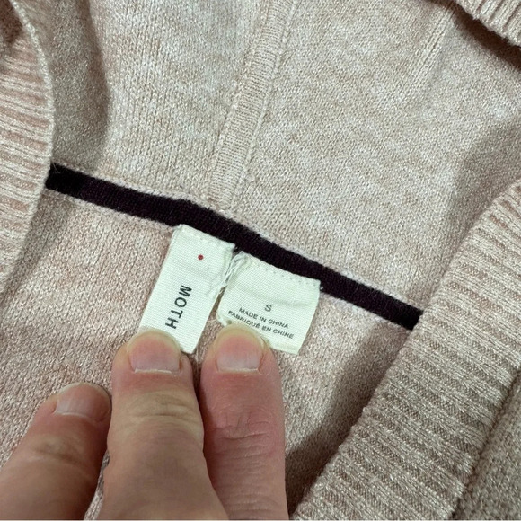 Moth Blush Pink Hooded Pullover Sweater Maroon Sleeve Cuff - Picture 3 of 5